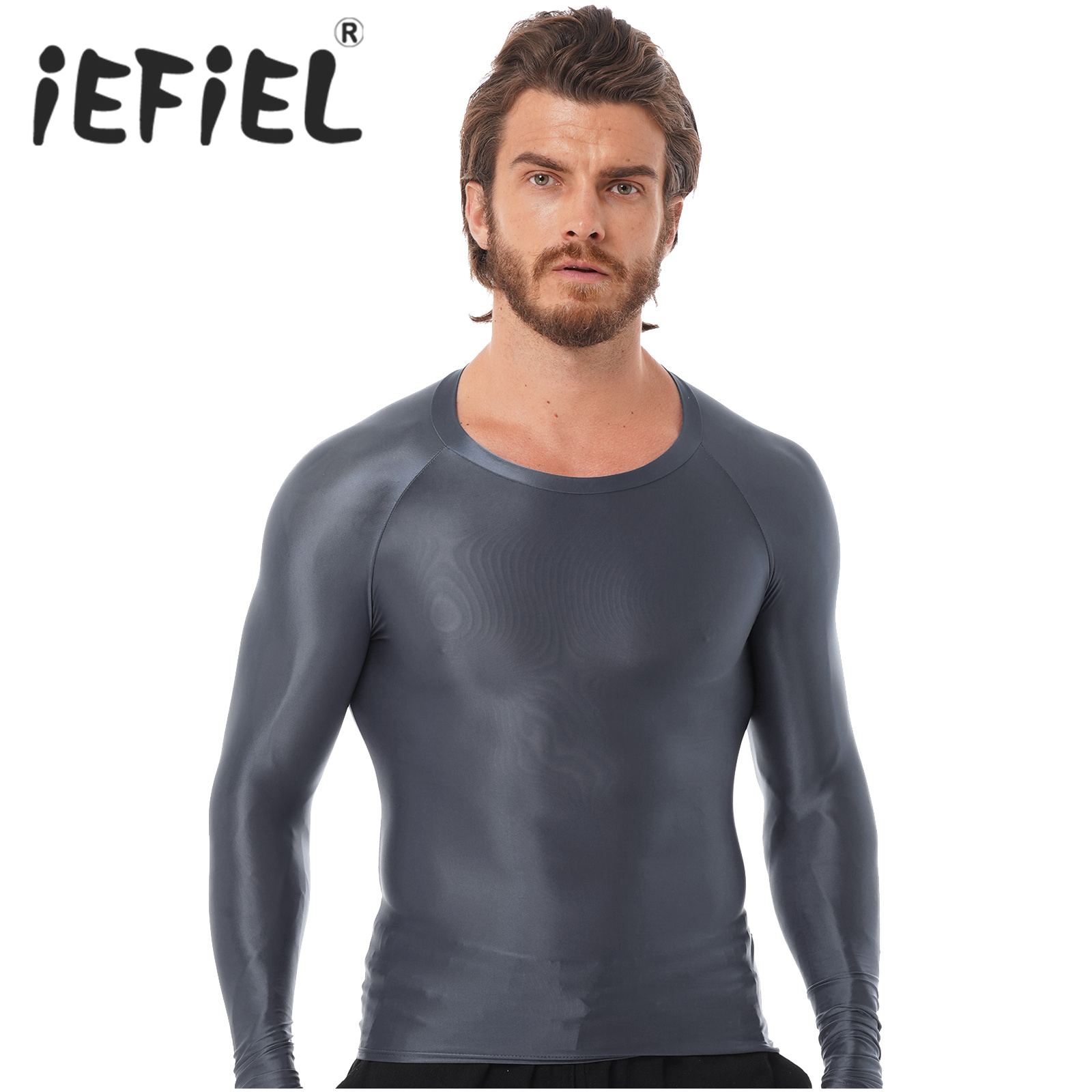 Mens Glossy Sports Tops Long S - Yoga Daily Fitness 리뷰 및 가격
