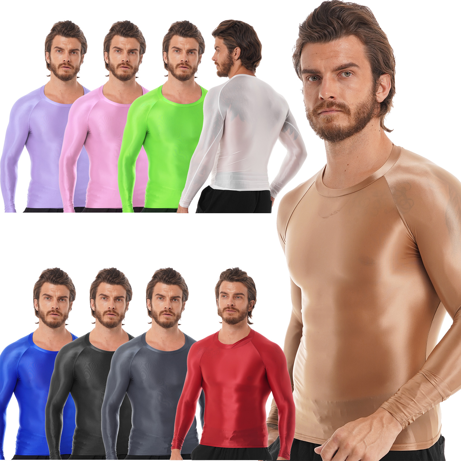 Mens Glossy Sports Tops Long S - Yoga Daily Fitness 리뷰 및 가격