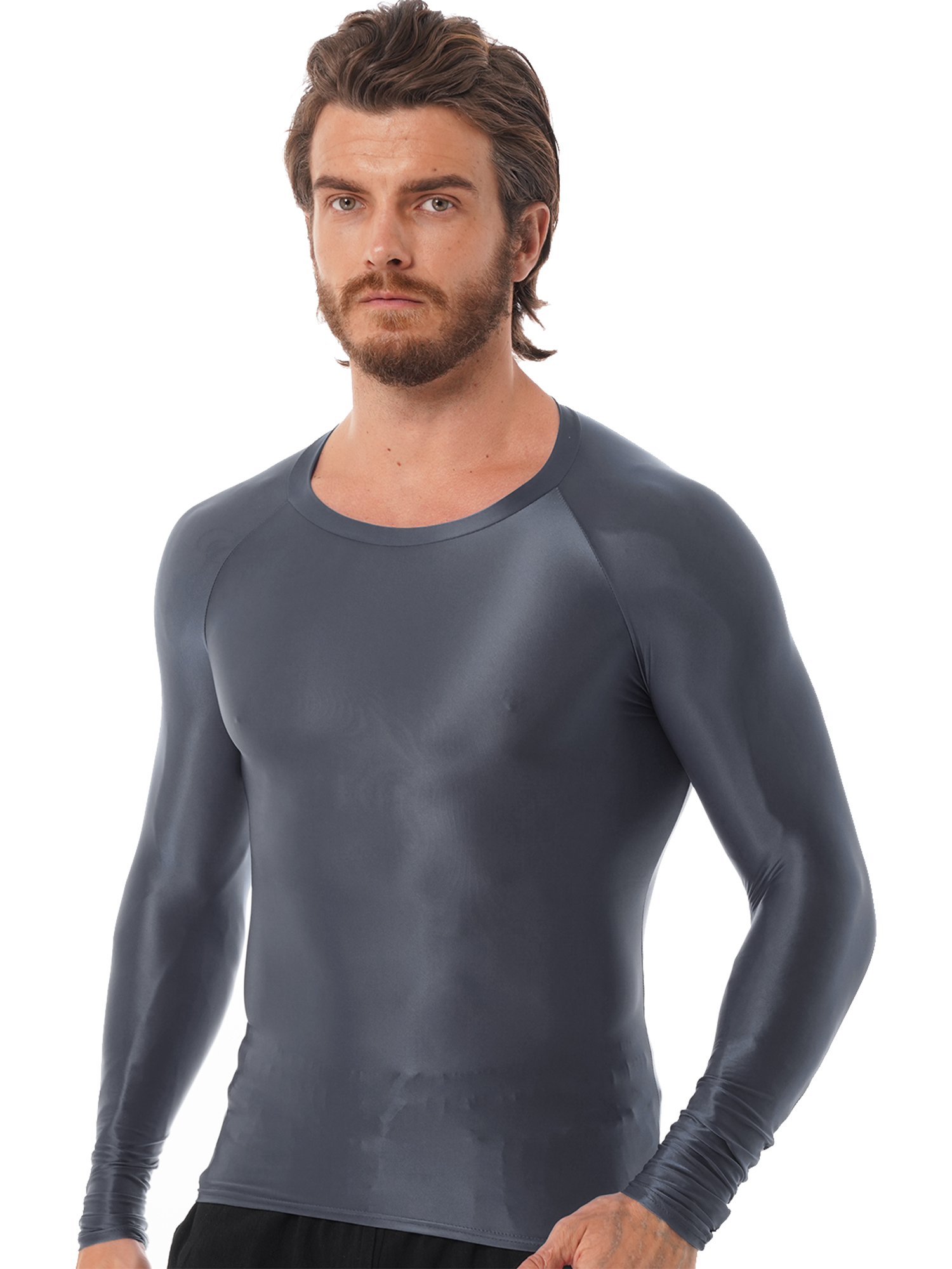 Mens Glossy Sports Tops Long S - Yoga Daily Fitness 리뷰 및 가격
