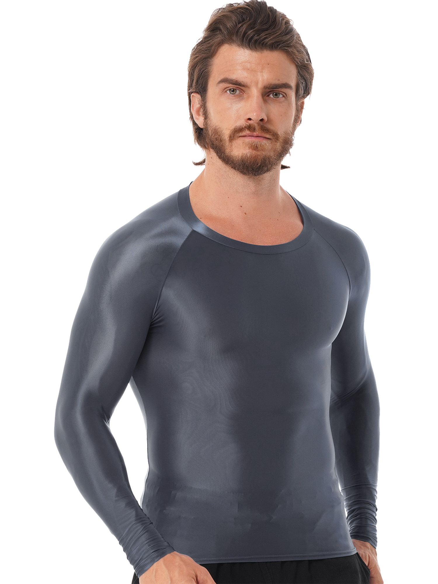 Mens Glossy Sports Tops Long S - Yoga Daily Fitness 리뷰 및 가격