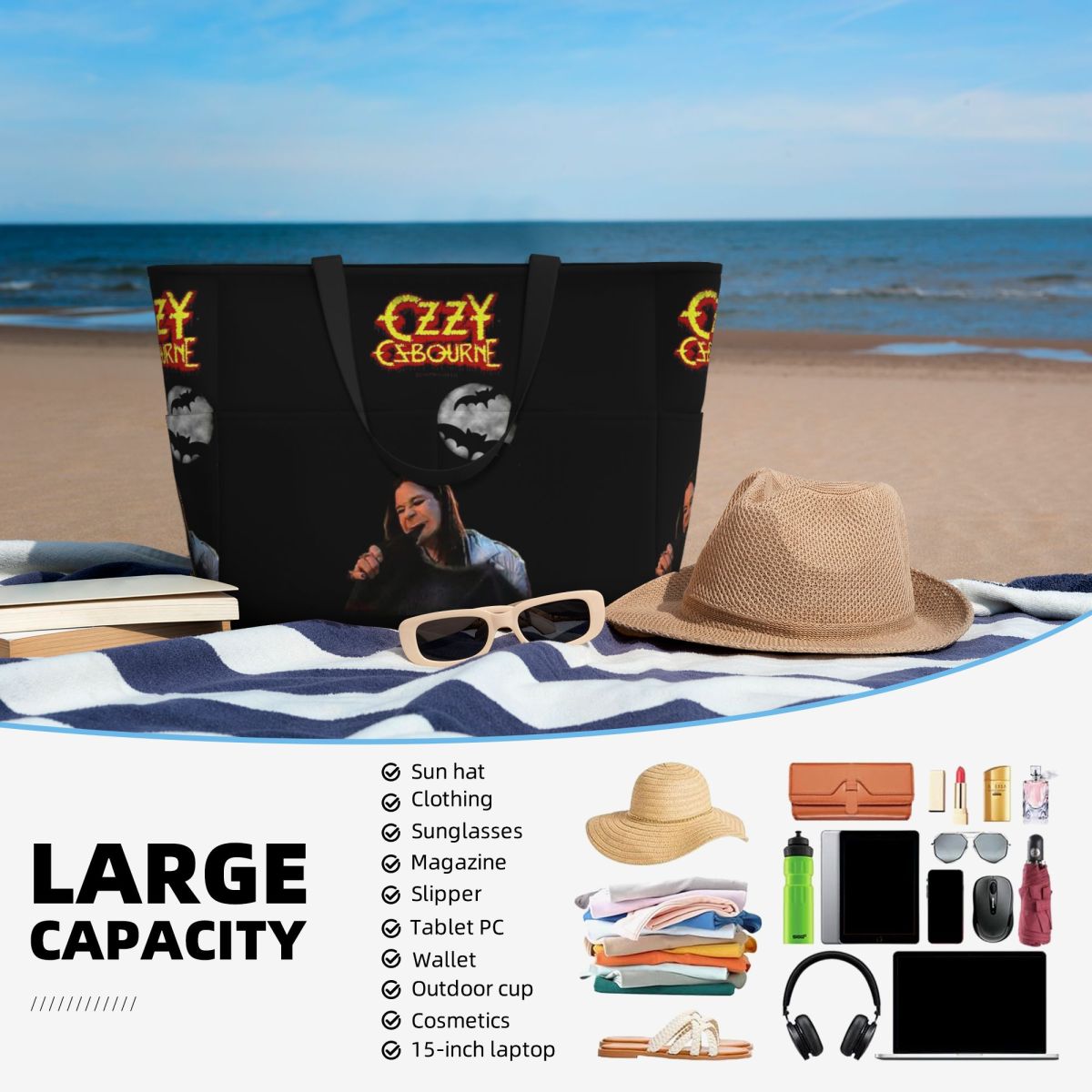 Ozzy Osbourne Merch Beach Tote - Yoga Fitness Merch 리뷰 및 가격